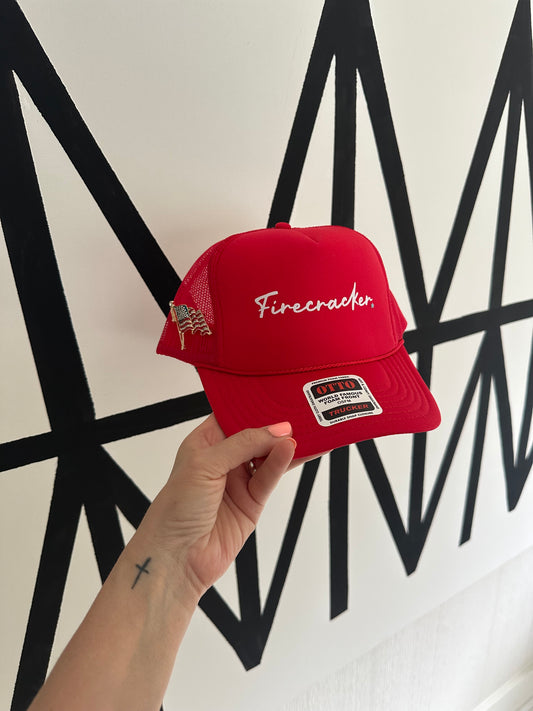 Firecracker Trucker Hat with USA Flag Pin