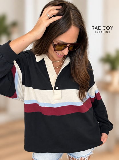 Black Cream Striped Rugby