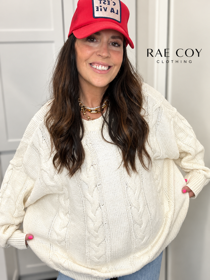 Cream - Oversized Cableknit Sweater