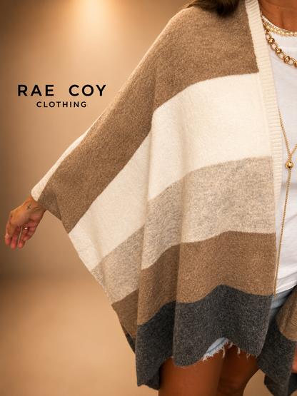 Neutral Stripe Oversized Poncho Cardigan