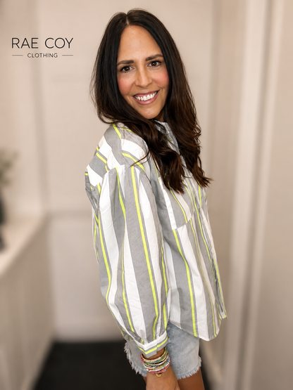 Neon Stripe Button Up