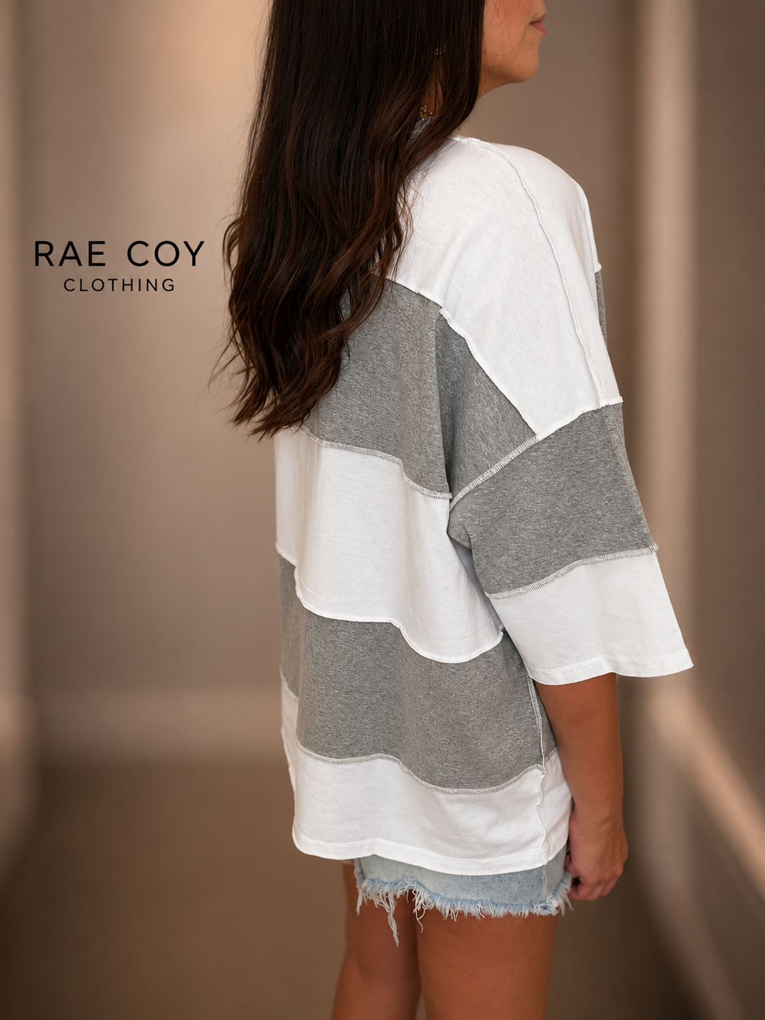 Oversized Color Block Gray White Tee