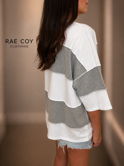 Oversized Color Block Gray White Tee