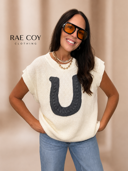 Oversized Horseshoe Cotton Sweater Vest