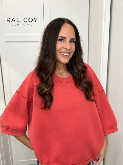 Raglan Short Sleeve Sweatshirt - Tomato Final Sale