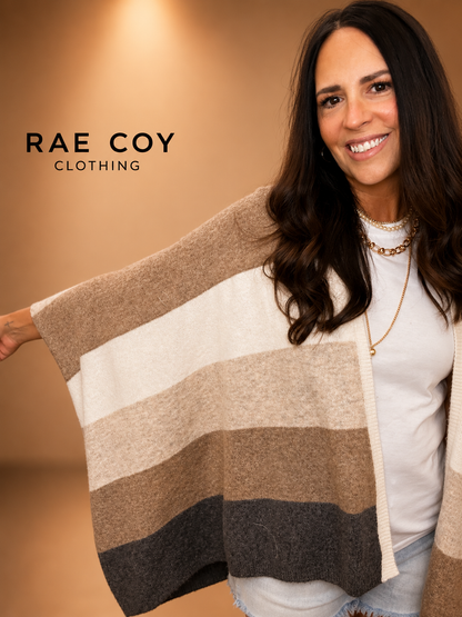 Neutral Stripe Oversized Poncho Cardigan