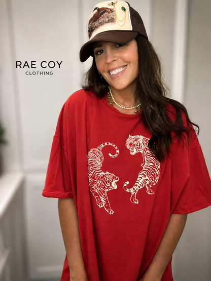 Red Double Tiger Oversized Tee
