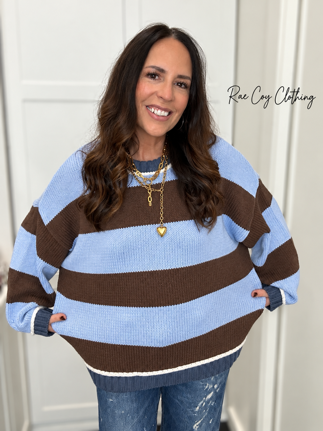 Blue and Chocolate Color Block Sweater - Oversized