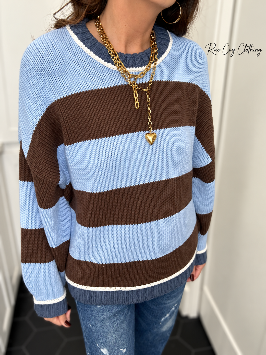 Blue and Chocolate Color Block Sweater - Oversized