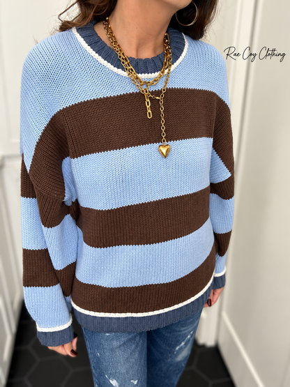 Blue and Chocolate Color Block Sweater - Oversized