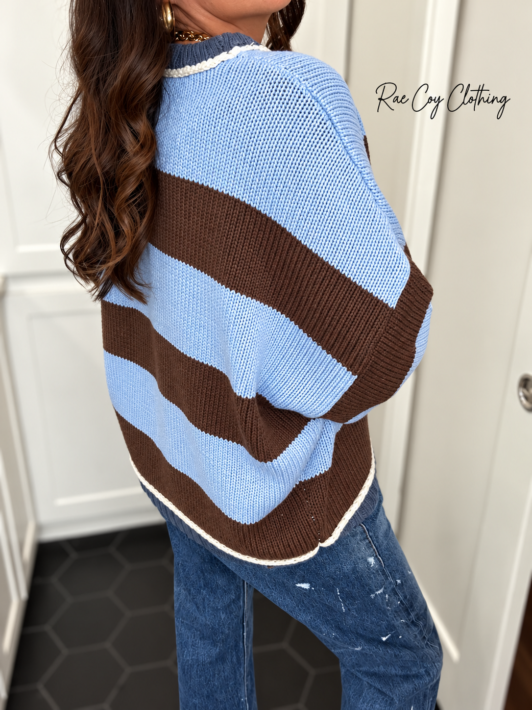 Blue and Chocolate Color Block Sweater - Oversized