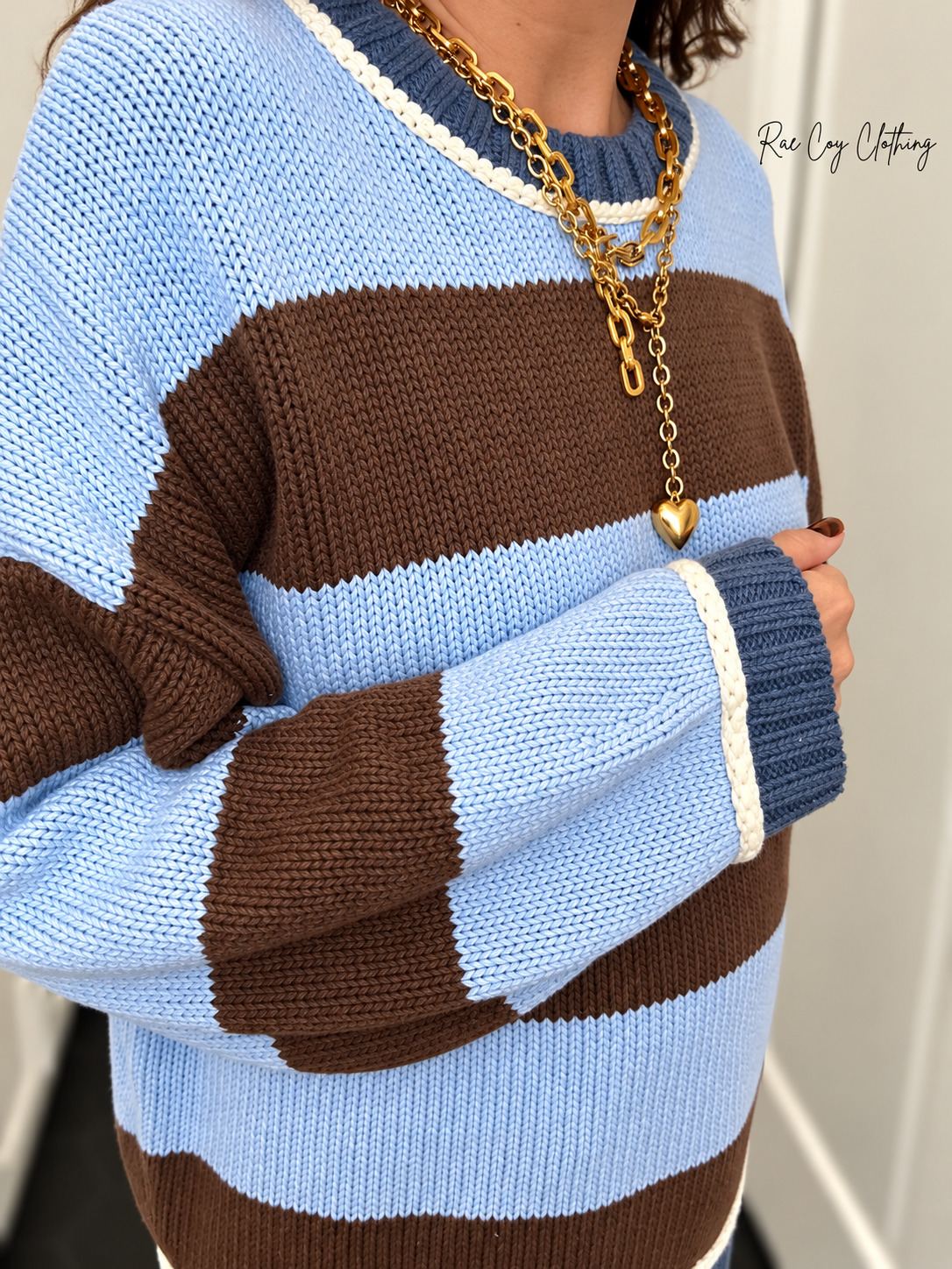 Blue and Chocolate Color Block Sweater - Oversized