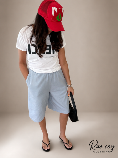 Sky Blue Cotton Baggy Jorts