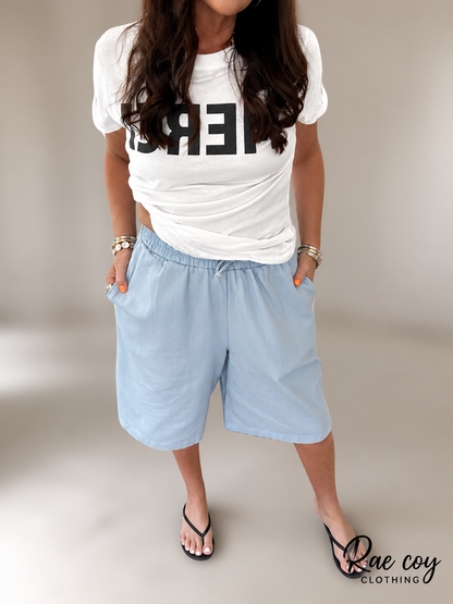 Sky Blue Cotton Baggy Jorts