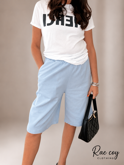 Sky Blue Cotton Baggy Jorts