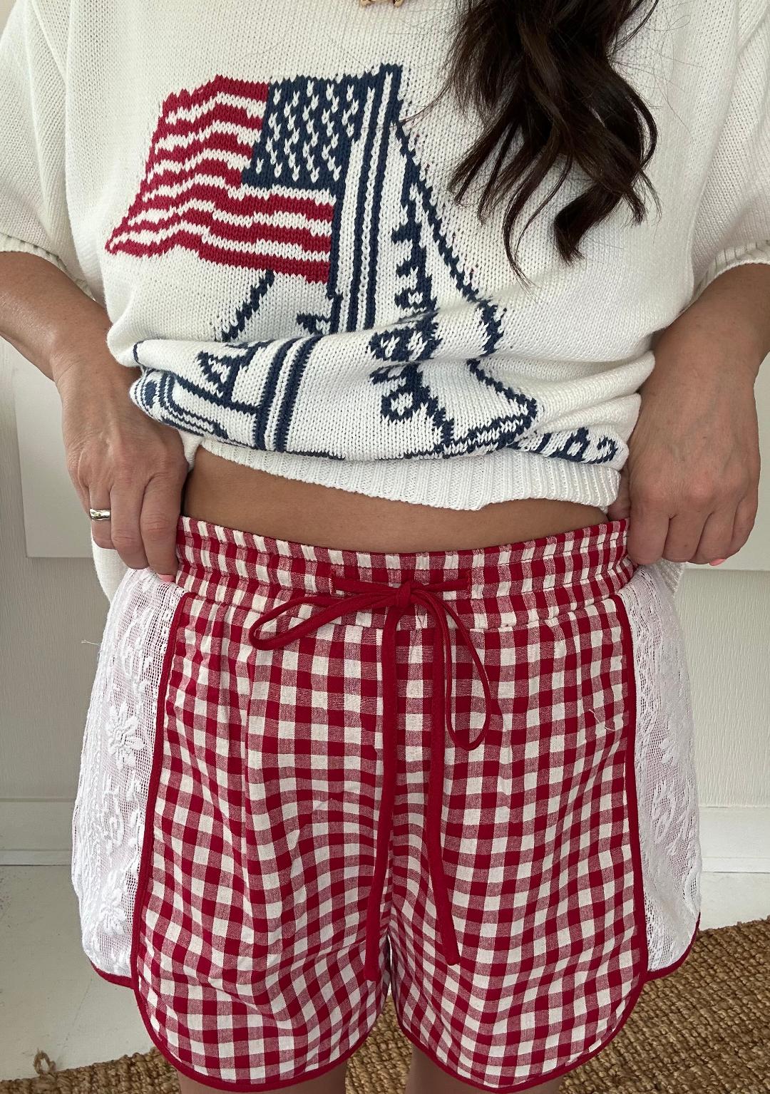 Red Gingham Lace Shorts final sale