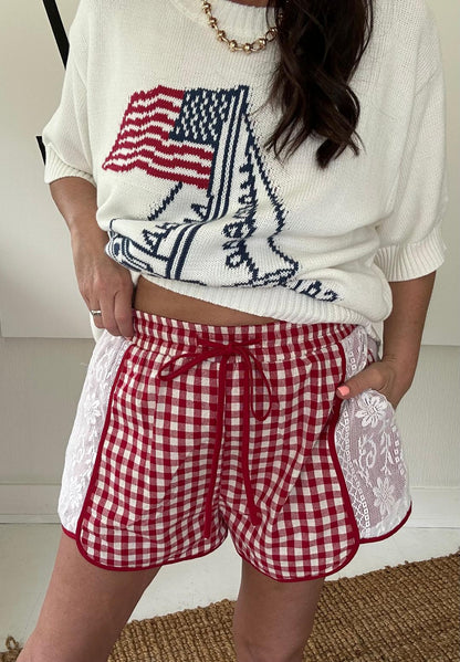 Red Gingham Lace Shorts final sale