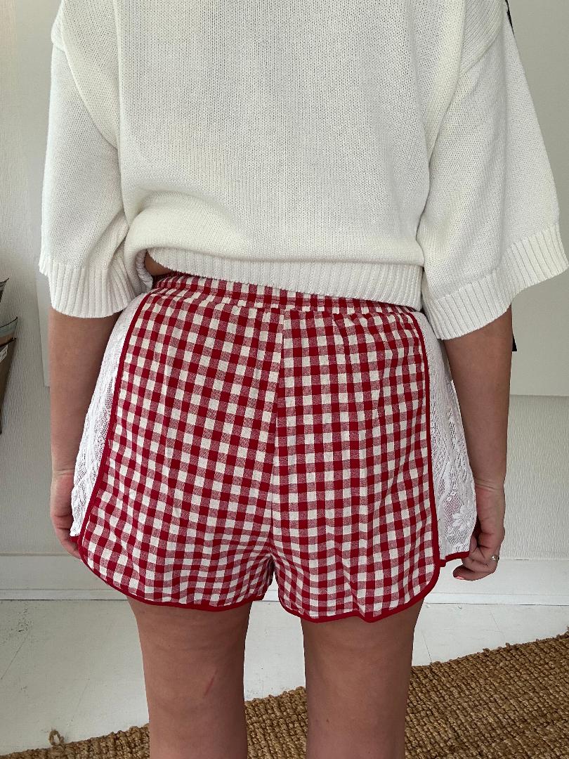 Red Gingham Lace Shorts final sale