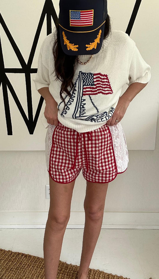 Red Gingham Lace Shorts
