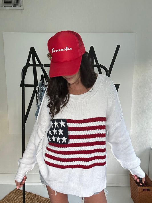 White USA Flag Sweater FINAL SALE